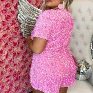 Viva La Dolly Pink Sequin Romper--Southern Fried Chics